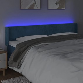 Tablie de pat cu LED, albastru inchis, 183x16x78 88 cm, catifea 1, Albastru inchis, 183 x 16 x 78 88 cm
