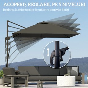 Outsunny Umbrelă de Grădină cu Manivelă Înclinabilă, Braț Lateral și Bază Rotativă, 244x244x255 cm, Gri Închis | Aosom Romania