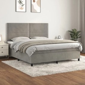 3142977 vidaXL Pat box spring cu saltea, gri deschis, 180x200 cm, catifea