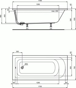 Cada rectangulara 170 x 75 cm Ideal Standard Hotline New, K274601