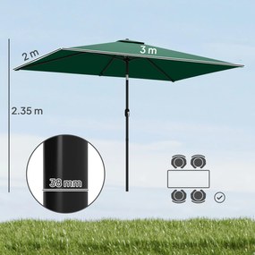 Outsunny Umbrelă înclinabilă 300 x 200 cm pentru balcon cu manivelă, husă de protecție, verde | Aosom Romania