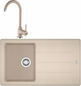 Set chiuveta bucatarie compozit Franke Basis Avena 1 cuva cu picurator 86x50 cm finisaj bej mat cu baterie Pola