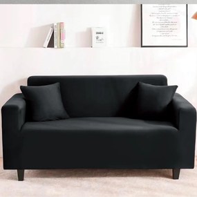 Husa elastica pentru canapea 3 locuri + 1 fata de perna cadou, uni, cu brate, negru, L06