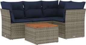 vidaXL Set canapea de grădină cu perne, 5 piese, gri, poliratan