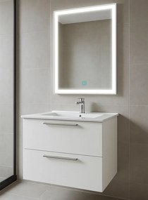 Set Mobilier Baie Suspendat 60 cm – cu Lavoar Ceramic Slim si Oglinda LED, MDF total Negru