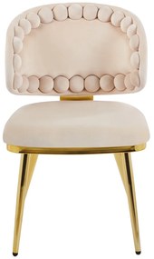 Scaun dining, picioare robuste din oțel cu finisaj auriu, tapiterie catifea, Bej