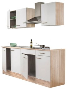 Mobilă de bucătărie Yorki 210, corp din stejar Sonoma, cu față alb satinat