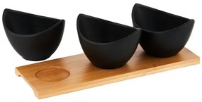 Set servire Florina Adria Gondole Black 3 piese, bambus, portelan, 25 x 9 x 6,5 cm