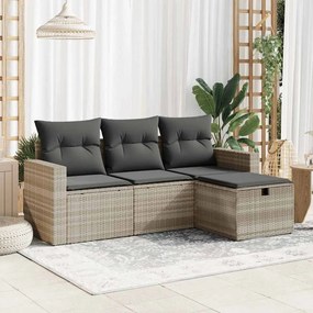vidaXL Set canapea de grădină cu perne, 4 piese, gri deschis poliratan
