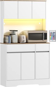 HOMCOM Bufet bucătărie mobilier de bucătărie de depozitare înalt cu lumină LED RGB, blat de lucru, 6 uși, 2 sertare, alb | Aosom Romania