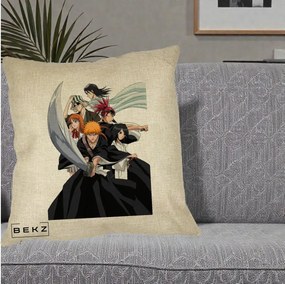 Perna Personalizata Bleach Grup Complet Ichigo si Prietenii, 40x40 cm, Crem, Husa Detasabila, Perna Inclusa, BEKZ®