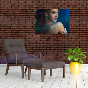 Tablou pe sticlă - Privirea unei femei tinere (70x50 cm)