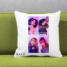 Perna Personalizata K-pop BLACKPINK Poster Colaj 4 Membre Violet Roz, 40x40 cm, Alba Mata, Husa Detasabila, Perna Inclusa, BEKZ®