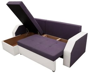 Coltar extensibil Madrid, 226x145x79 cm, 2 lazi depozitare, Reversibil, Alb/ Mov