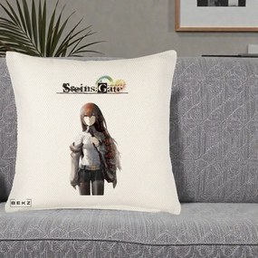 Perna Personalizata Steins Gate Kurisu Makise Anime, 40x40 cm, Crem Reliefat, Husa Detasabila, Perna Inclusa, BEKZ®