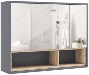 HOMCOM Oglindă de Baie cu 3 Uși și Dulap, Oglindă de Baie cu Compartiment de Depozitare, 80x20x60 cm, Gri | Aosom Romania