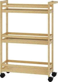 HOMCOM Raft de Baie din Bambus cu 3 Niveluri, Carucior Organizator cu Roți pentru Bucătărie, Baie, Living, 55 x 20 x 75 cm - Natural | Aosom Romania