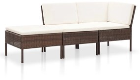 48959 vidaXL Set mobilier de grădină cu perne, 3 piese, maro, poliratan