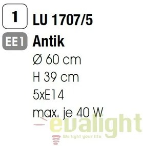 Candelabru design rustic cu 5 brate Ludo LU 1707/5 Antik OR