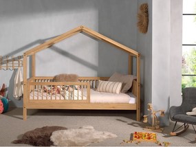 Pat pentru copii în culoare naturală de tip casă din lemn de stejar cu somieră 90x200 cm Forrest – Vipack