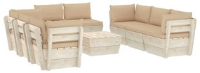 Set mobilier gradina din paleti, 9 piese, cu perne, lemn de molid Bej, 4x colt + 4x mijloc + masa, 1