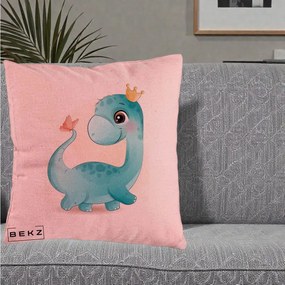 Perna Personalizata Dinozaur Bland Coroana Kawaii, 40x40 cm, Roz, Husa Detasabila, Perna Inclusa, BEKZ®