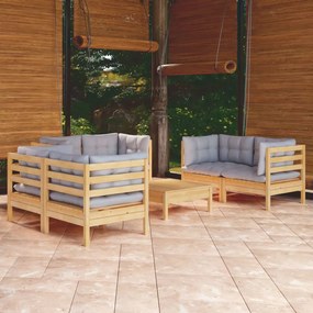 Set mobilier gradina cu perne gri, 7 piese, lemn masiv de pin