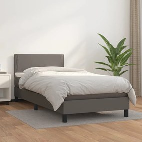 3141045 vidaXL Pat box spring cu saltea, gri, 90x200 cm, piele ecologică