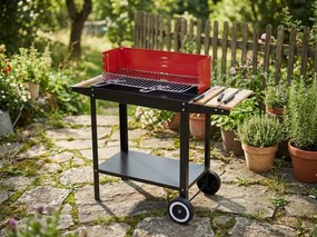 Gratar de gradina pe carbune BBQ 87x35 cm, negru/rosu