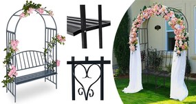 Arcada de gradina pentru flori cu banca, negru