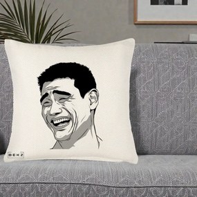 Perna Decorativa Yao Ming Meme, 40x40 cm, Crem Reliefat, Husa Detasabila, Perna Inclusa, BEKZ®