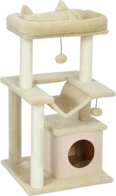 PawHut copac pentru pisici, copac de zgâriat cu jucărie, bară de odihnă, hamac, 48 x 48 x 90 cm, crem | Aosom Romania