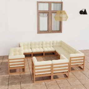 3076997 vidaXL Set mobilier grădină cu perne, 11 piese, maro, lemn masiv pin