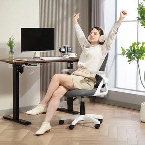 HOMCOM Scaun mesh respirabil, scaun rotativ ergonomic cu brațe rabatabile și suport lombar, gri | Aosom Romania