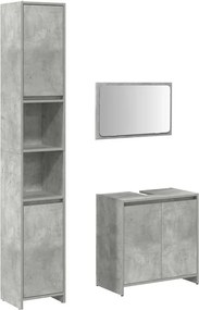 vidaXL Set mobilier de baie, 3 piese, gri beton, lemn compozit