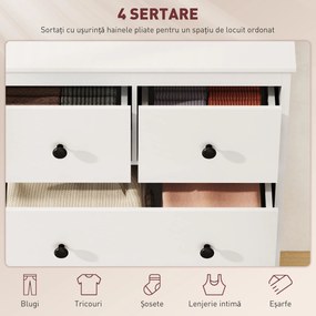 HOMCOM Comodă cu 4 Sertare pentru Dormitor din Lemn 74x35x97 cm Alb | Aosom Romania