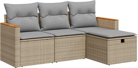 vidaXL Set canapele de grădină, 4 piese, cu perne, bej, poliratan