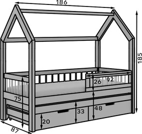 Pat pentru copii din lemn de pin cu sertare și spatiu pentru depozitare, Artes, ADRK Furniture (Culoare: Alb, Optiune modul: Cu saltea, Dimensiuni: