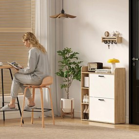HOMCOM Dulap Slim pentru Pantofi cu 2 Sertare Rabatabile și 3 Compartimente, Capacitate 15 Perechi, 83x24x90,5 cm, Lemn și Alb | Aosom Romania