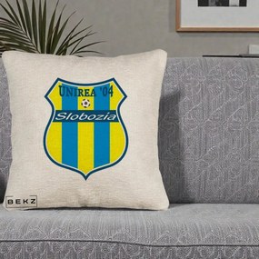 Perna Personalizata Unirea '04 Slobozia Fotbal, 40x40 cm, Bej Canapea, Husa Detasabila, Perna Inclusa, BEKZ®