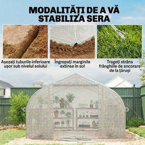 Outsunny Sera de Gradina 4x3m cu Pereti Laterali si Usa cu Fermoar 8 Ferestre Tunel pentru Plante | Aosom Romania