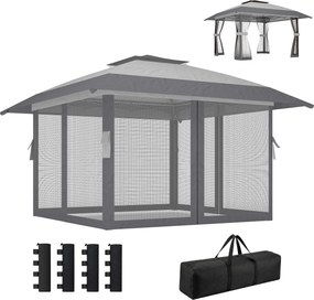 Outsunny Pavilion 4x4m Impermeabil Reglabil pe înălțime Pop-up Pavilion pliant cu dublu acoperiș 4 laterale din plasă, UV 30+Gri deschis | Aosom Romania
