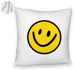 Perna Decorativa Fluffy, Model Smiley Face 2, 40x40 cm, Alba, Husa Detasabila, Burduf