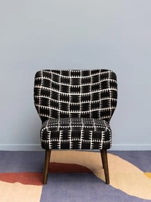Fotoliu de accent tapițat cu forme geometrice, structură din lemn de mango, „Waka”