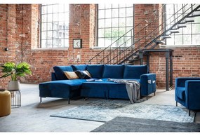 Colțar albastru închis extensibil cu tapițerie din catifea (cu colț pe partea stângă ) Lofty Lilly – Miuform