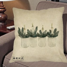 Perna Decorativa Lumanari Advent in Borcane, 40x40 cm, Crem, Husa Detasabila, Perna Inclusa, BEKZ®