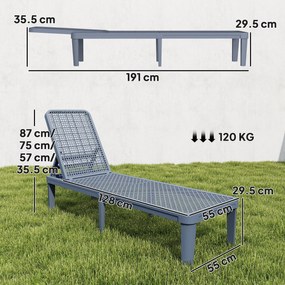 Outsunny Șezlong reclinabil de grădină exterior cu spătar reglabil în 4 poziții și cadru din PP 191x55x35,5 cm Gri închis | Aosom Romania