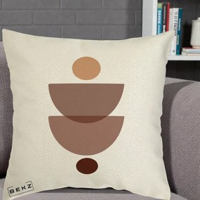 Perna Decorativa Geometric Boho Semicercuri Brun, 40x40 cm, Ecru, Husa Detasabila, Perna Inclusa, BEKZ®