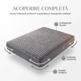 Set lenjerie de pat plusata, husa cu elastic si 2 fete de perna, Gri