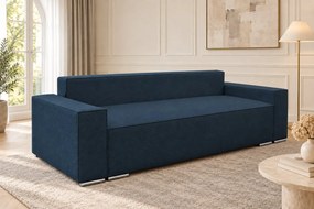 Canapea extensibilă Perla din boucle, bleumarin, cu ladă de depozitare